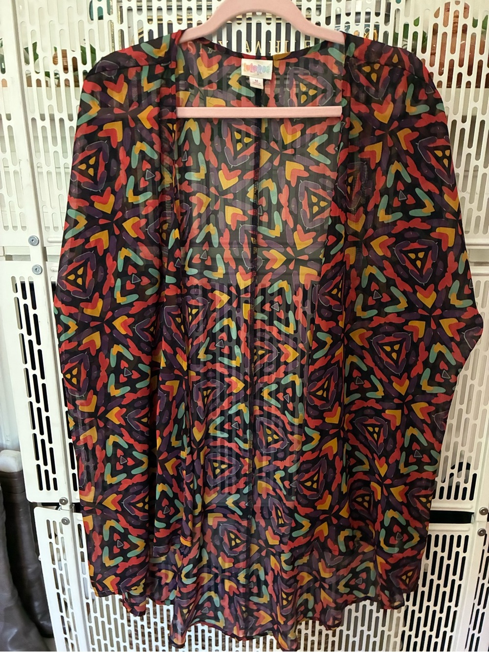 LuLaRoe Sheet Multicolor Geometric Kimono Jacket
